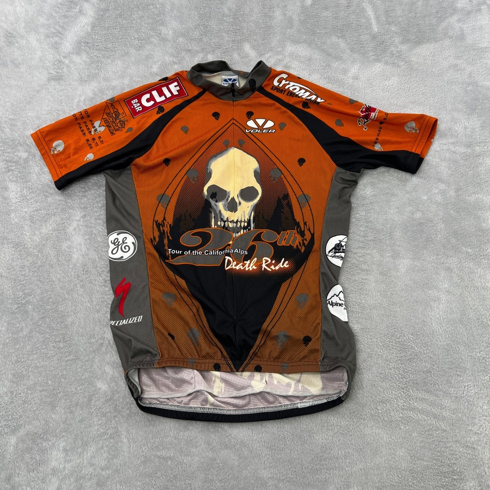 Voler Death Ride 2006 Cycling Jersey Size Medium Orange California Alps Skull